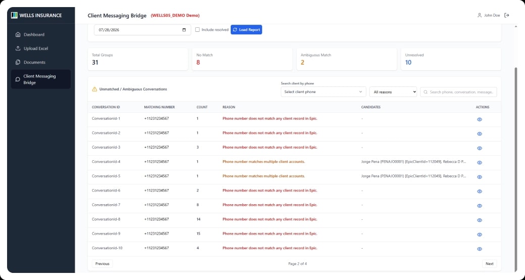 Client management automated insurance managementm system