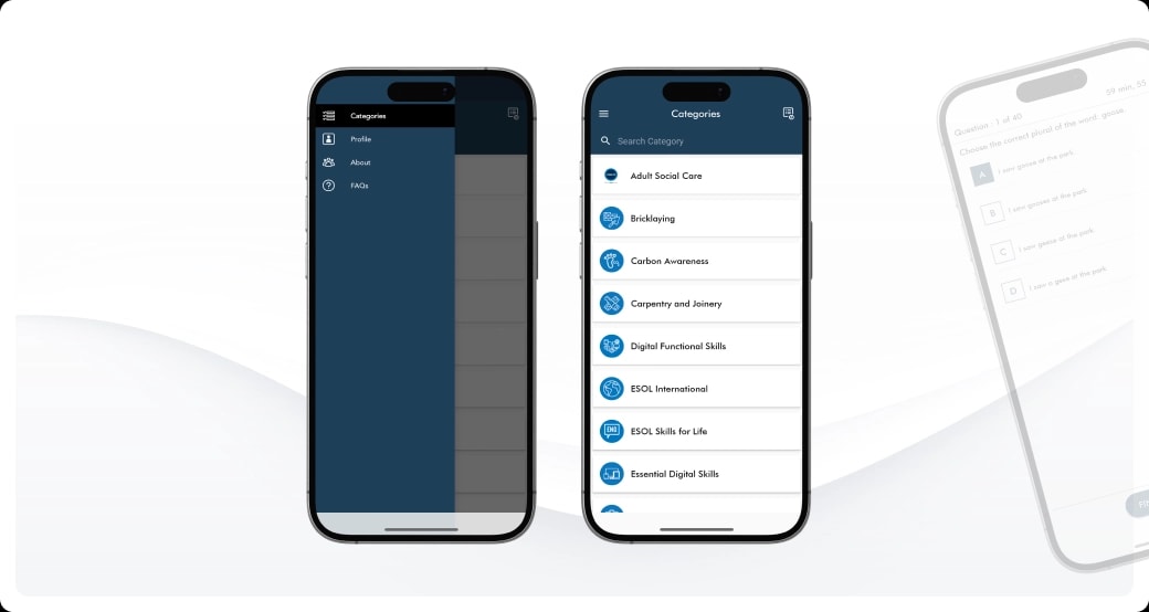 Learner test apps categories