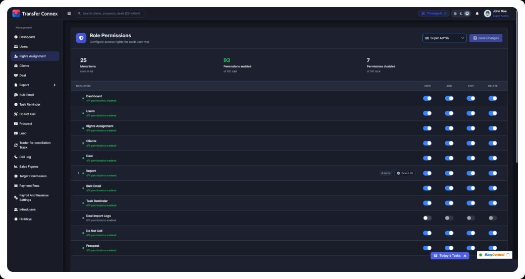 Role permission platform global money movement