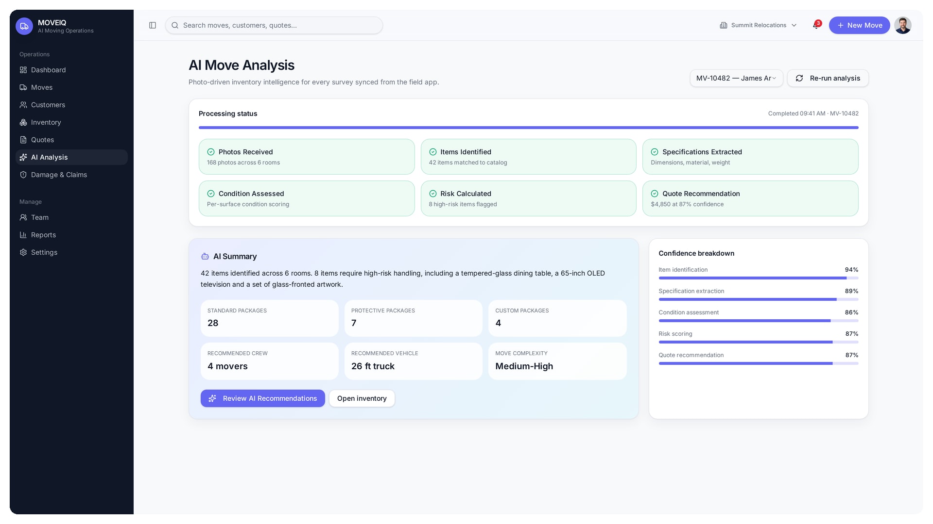 Pre move inspections software AI analysis
