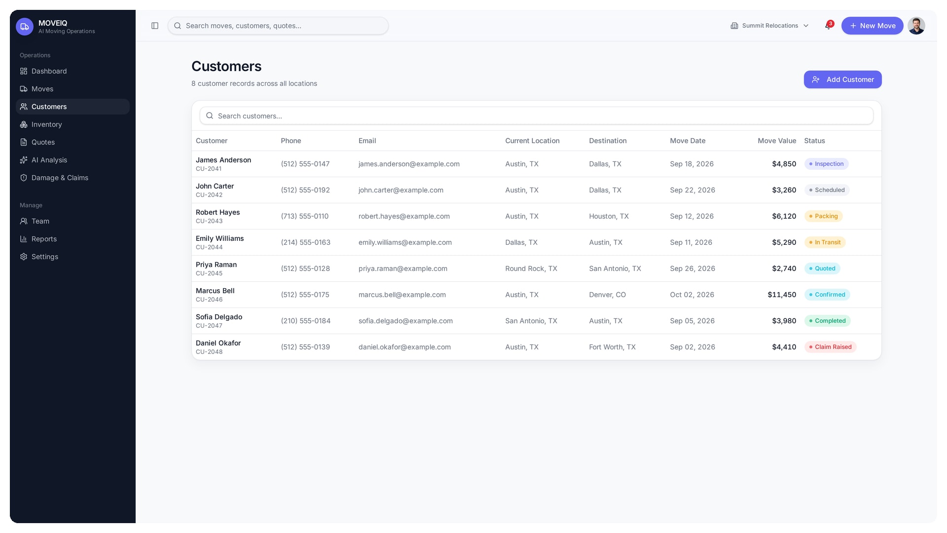 Pre move inspections software customers
