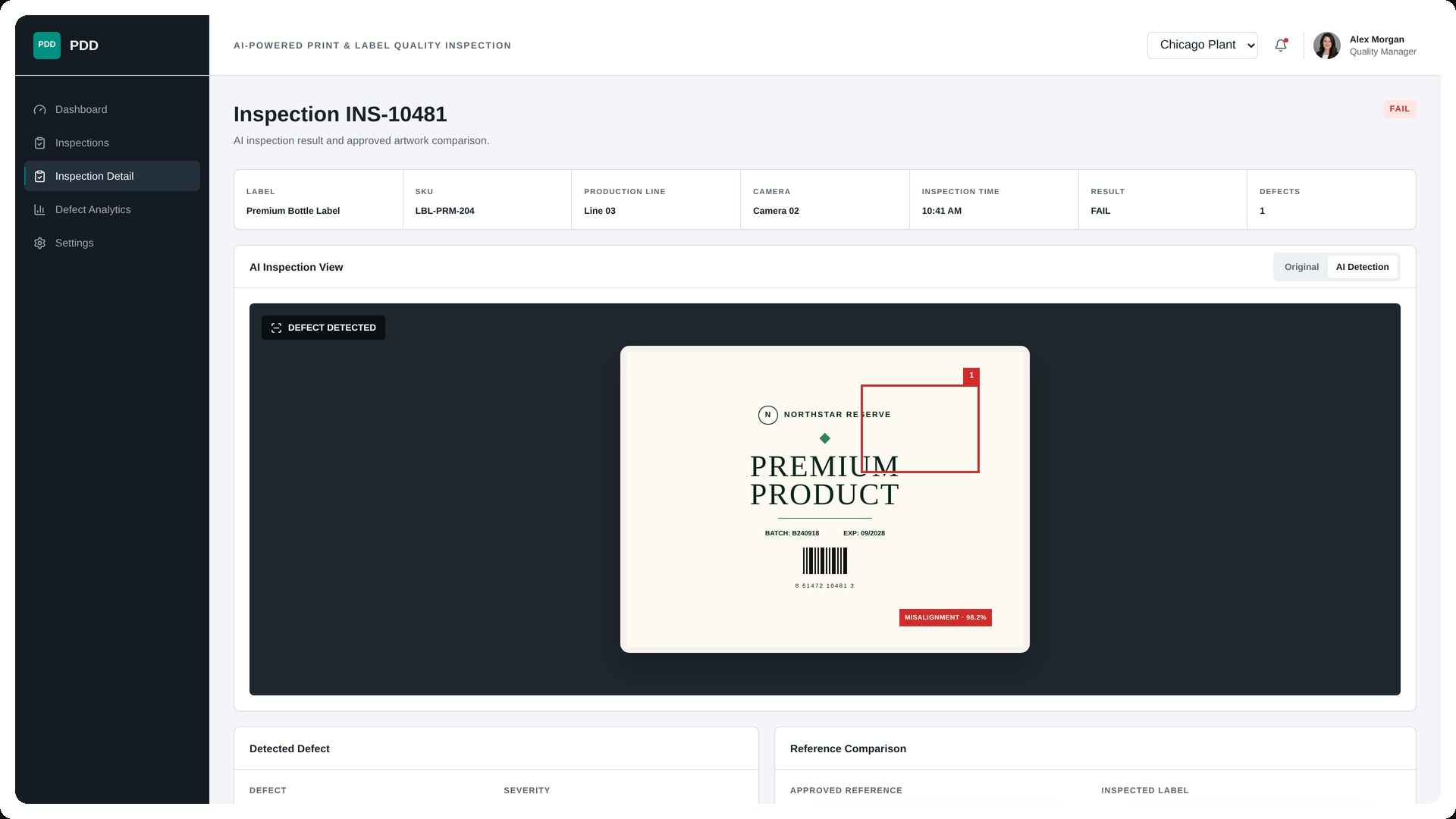 Print label defect detection AI software inspection details